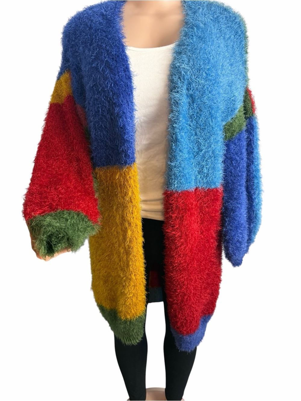 Farm Rio Colorblock Fuzzy Open Front Cardigan Sweater Multi - Picture 5 of 11